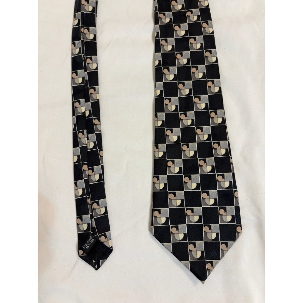 Vintage Mickey Unlimited Disney Mens Necktie Black Grey Geometric Checkerboard